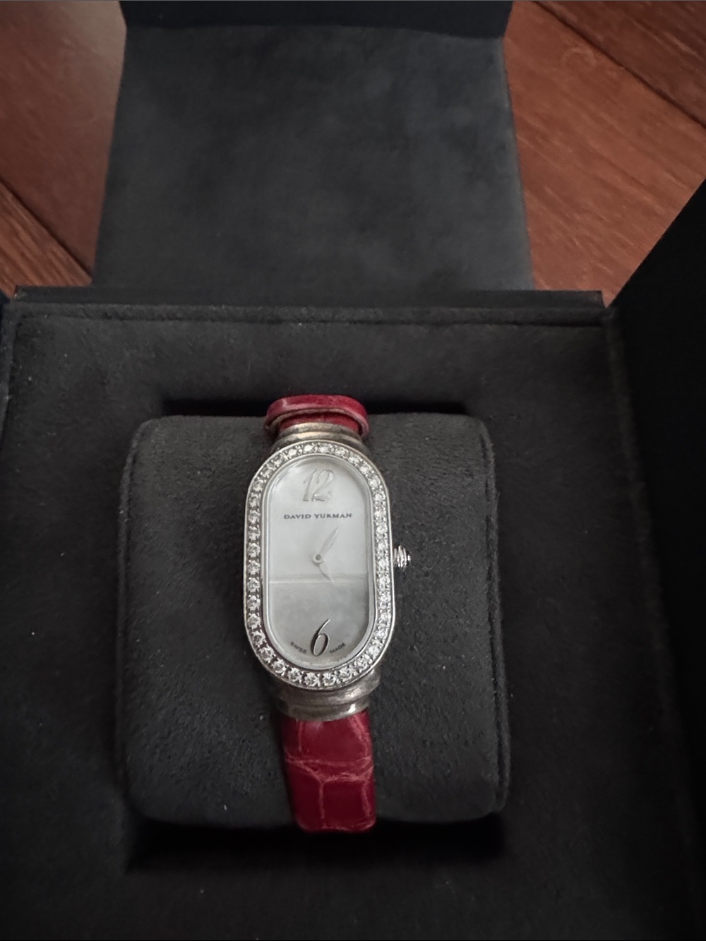David Yurman Oval Diamond Bezel Watch with Red Strap - Picture 1 of 6